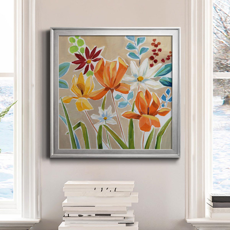 Modern Garden III - Peinture sur toile encadrée, H 22,5 po x l 22,5 po x P 1,5 po, Cadre argenté