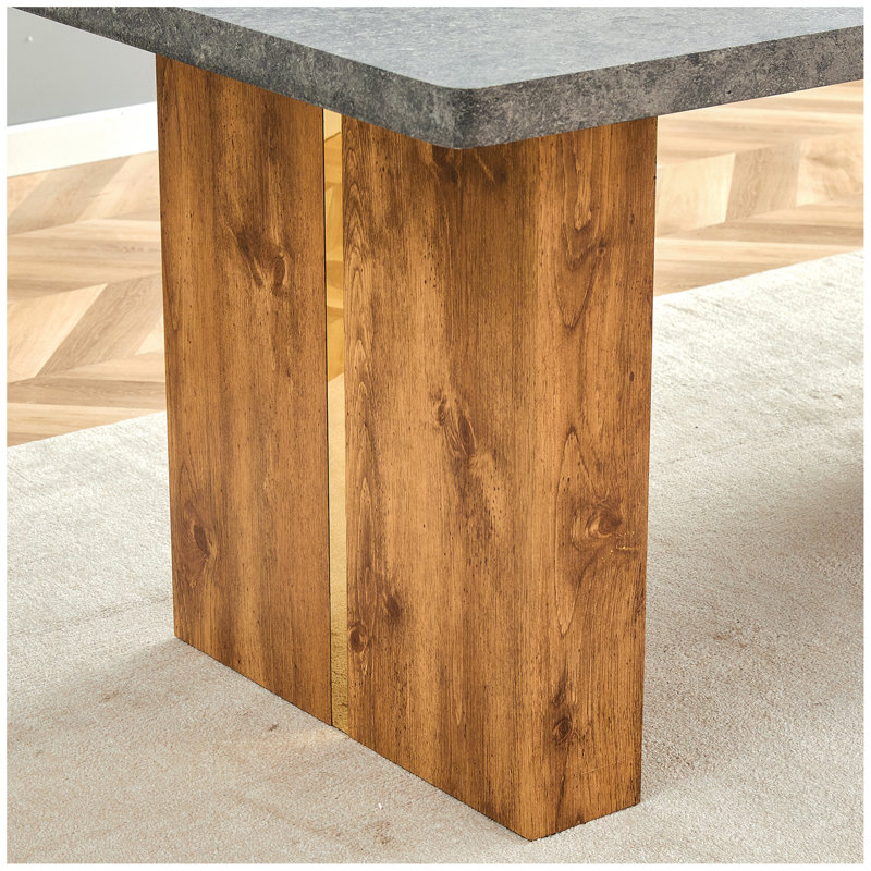 Grande table rectangulaire moderne avec plateau à motif gris ciment et grands pieds en panneau de fibres à densité moyenne