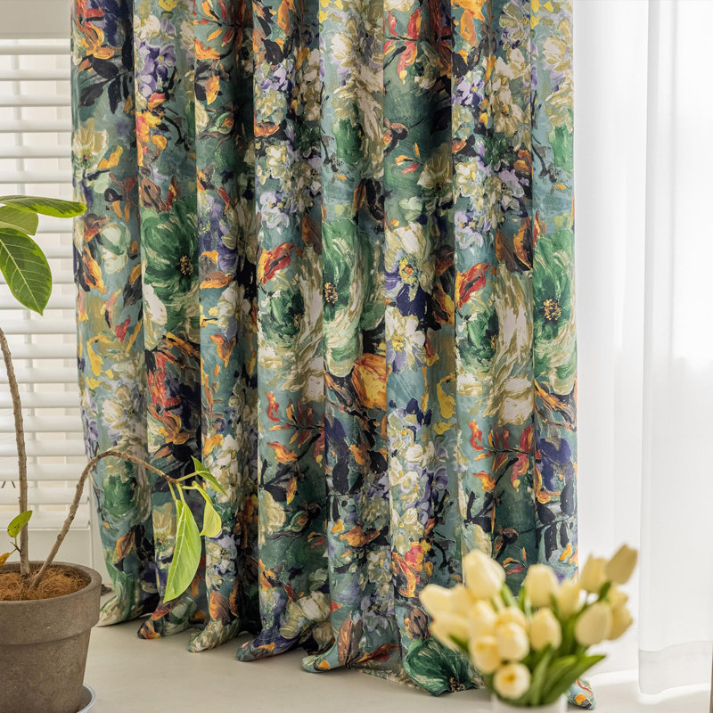 Floral Curtains For Bedroom Pattern Dark Green Vintage Painting Flower Blackout Window Drapes Room Darkening 84 Inches Long 2 Panels