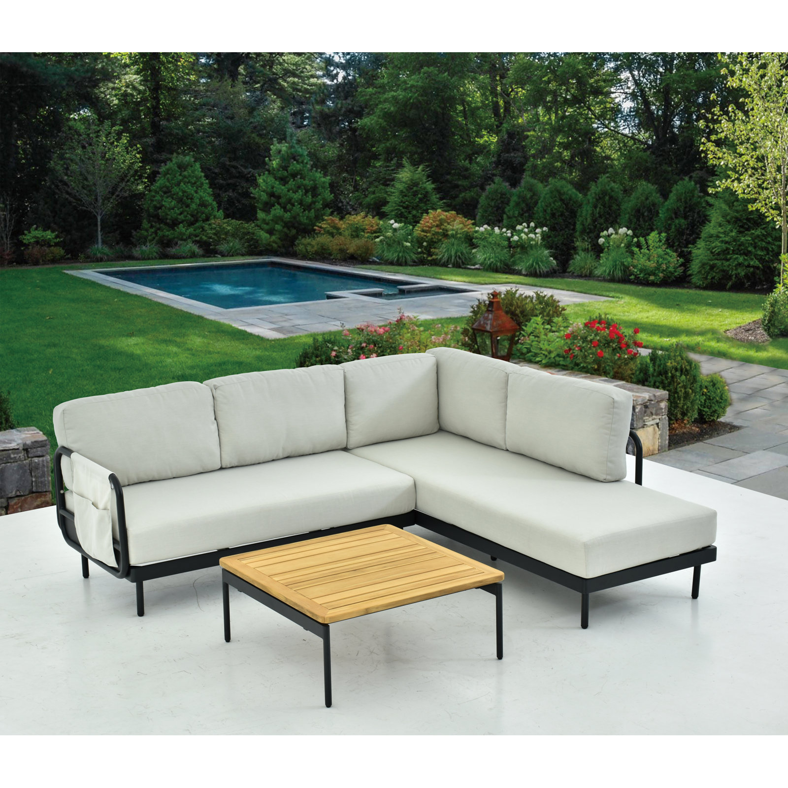 Darleen Aluminum Patio Sectional, Beige