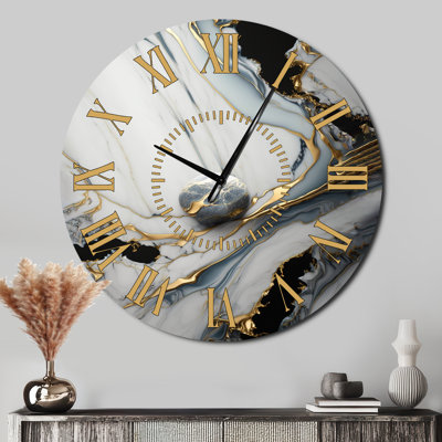 Horloge murale abstraite géode dorée et blanche III