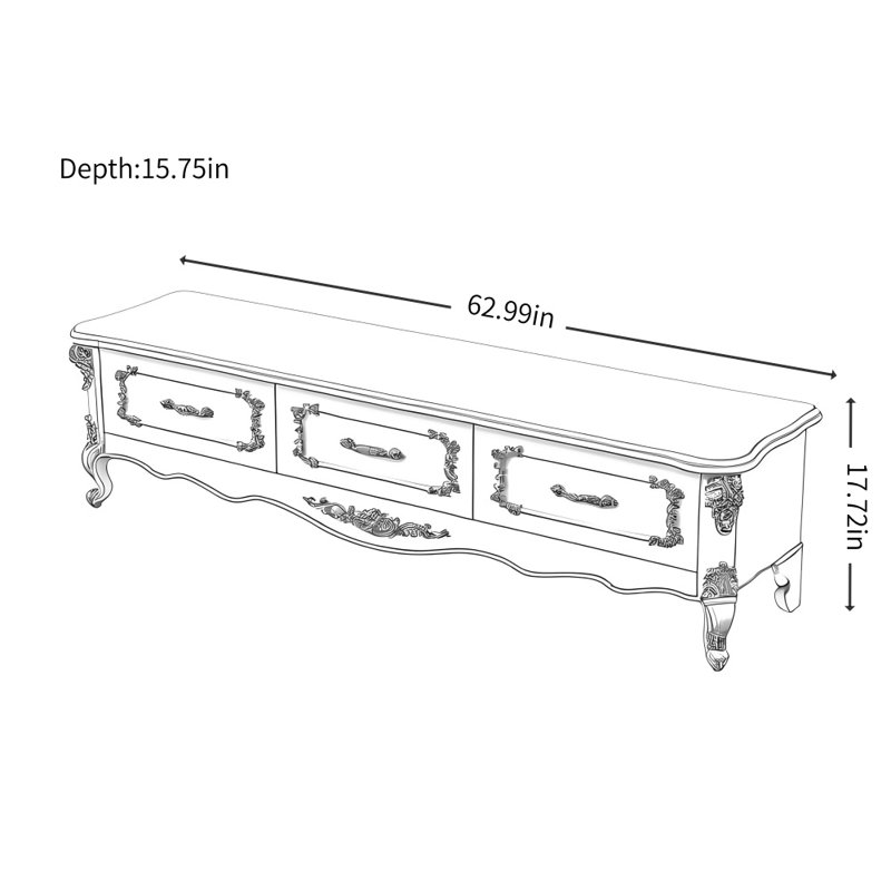 Meuble télé de style américain, H 17,72 po x L 62,99 po x l 15,75 po