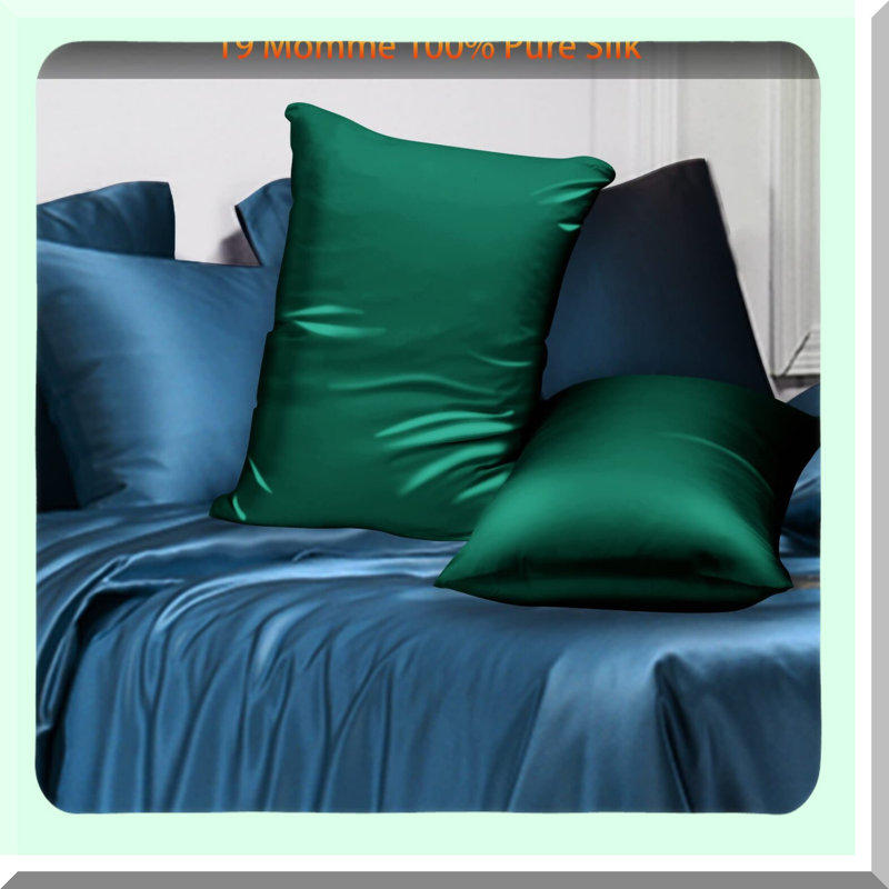 SilkSmooth HairGuard Pillowcase Set - 2 Pack 19 Momme Mulberry Silk with Hidden Zipper, Allergen Proof, Soft Breathable Pillow Cover in Green