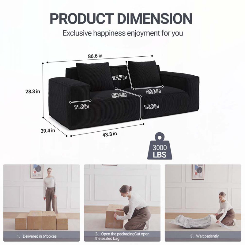 2-Seater Free Conversion Sofa, Black