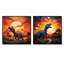 Rouge et jaune, dinosaure coucher de soleil I - ensemble de 2 reproductions d'art sur toile-102586821-102586818