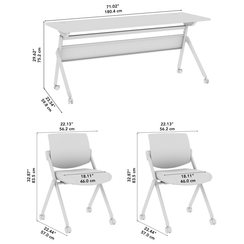 Bush Business Furniture Envision 60W Folding Training Table With Powered Grommets And 2 Chairs, 30" H x 60' L x 23.5" W