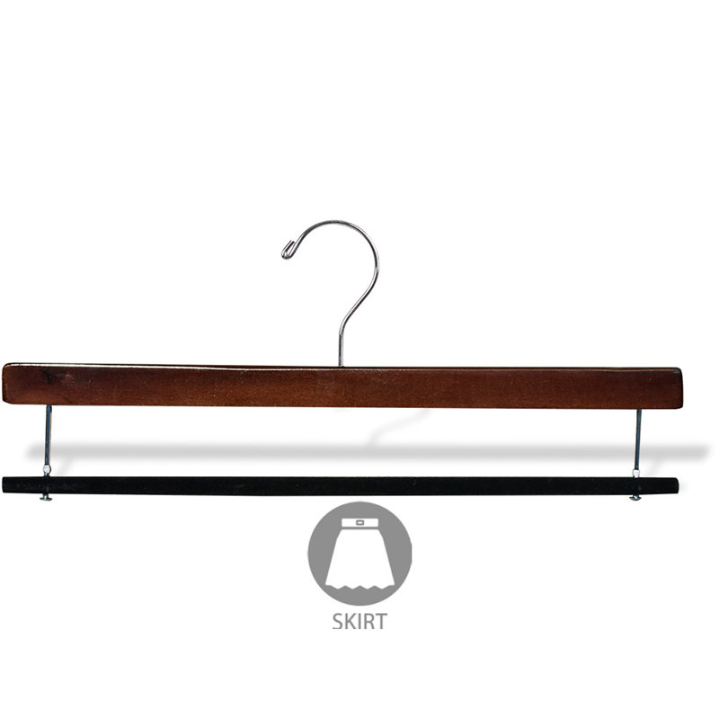 Cintre en bois antidérapant pour jupe / pantalons, Noyer / nickel