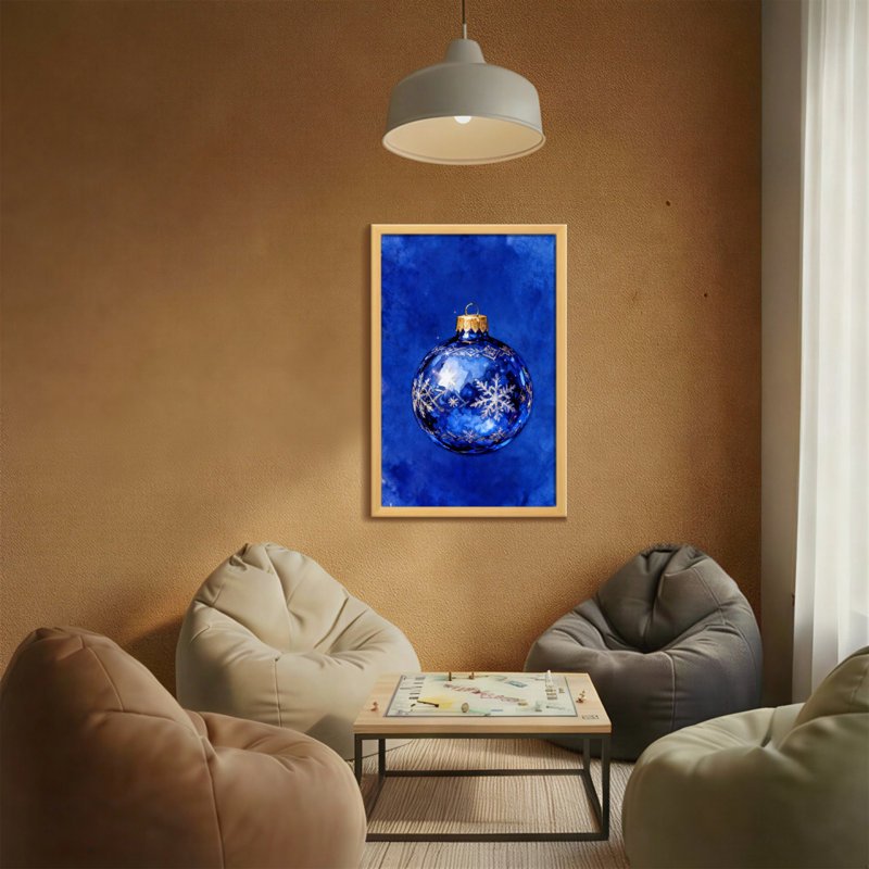 Ornement de Noël bleu avec motif de flocons de neige dorés, H 24 po x l 16 po