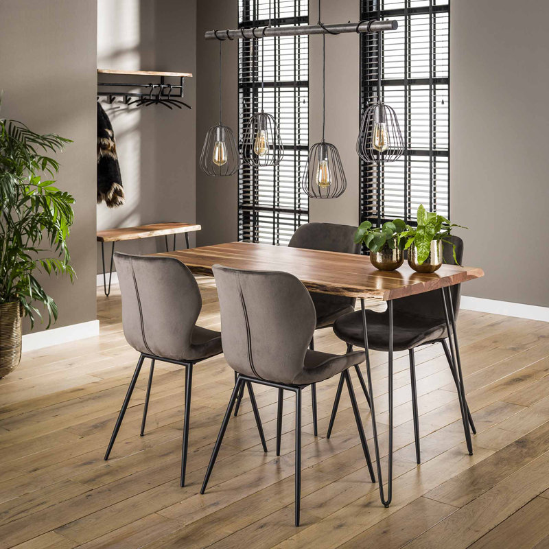Cordia Acacia Solid Wood Top Metal Base Dining Table