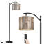 Lampe sur pied à arc avec abat-jour ajustable Planche de bois rustique vieilli brun gris blanc Lampe sur pied 3 températures de couleur à intensité variable Grand mât avec interrupteur au pied pour la chambre à coucher
