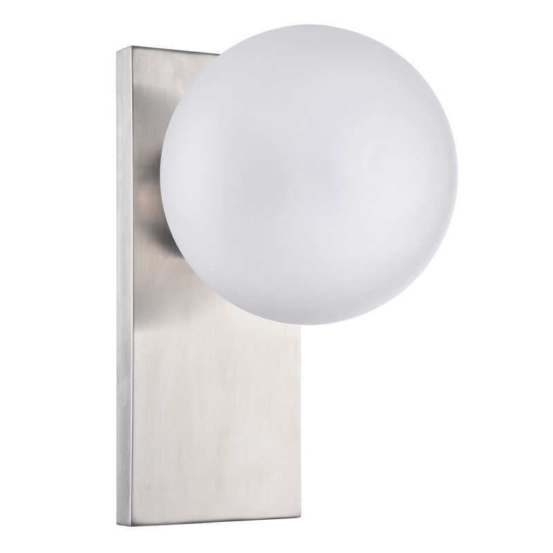 1-Light Shiny Nickel Wall Sconce With A White Glass Shade, Shiny Nickel