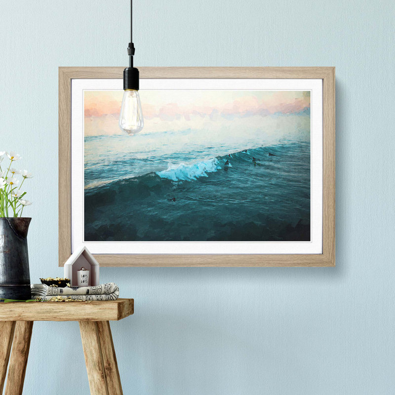 Surfing at Sunrise in Abstract - Picture Frame Graphic Art Print, 62cm H x 87cm W x 2cm D, Oak Framed