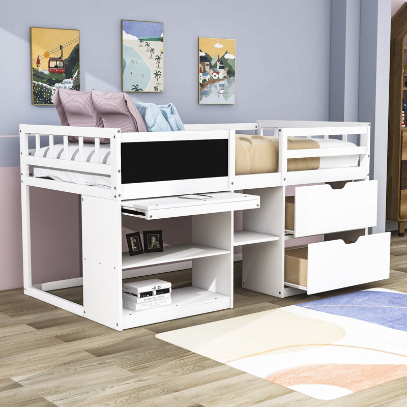 Gwendel Kids Twin Loft Bed with Drawers, Gray