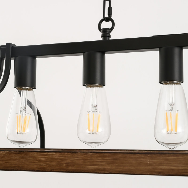 Rustic Kitchen Island Dining Room Light Fixture Farmhouse Linear Chandelier, Brown
