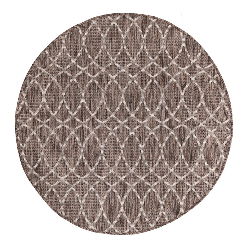 Tapis intérieur / extérieur géométrique brun, Rond 4 pi