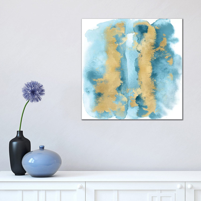 Aqua Mist with Gold I 1 Piece Wrapped Canvas Painting, 45.72 cm H x 45.72 cm W