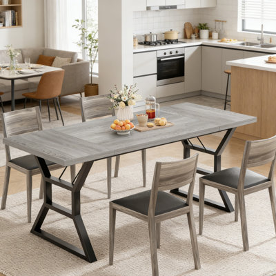 71" Farmhouse Dining Table, Rectangular Wood Table with Heavy Duty Metal Legs for Dining Room