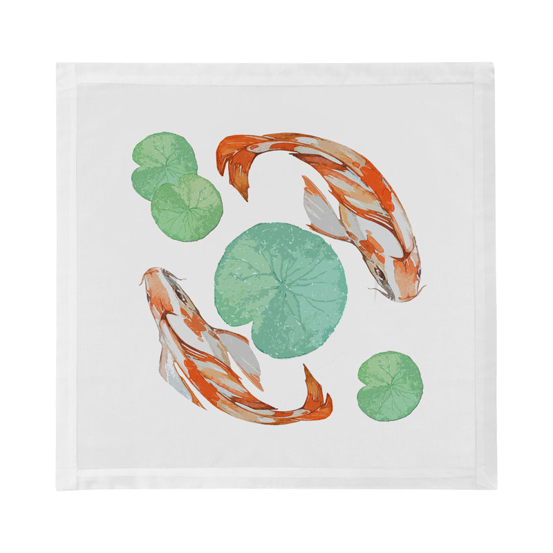 Leopard Koi Jaune Hemstitch 22" Linen/Cotton Napkin, Coral
