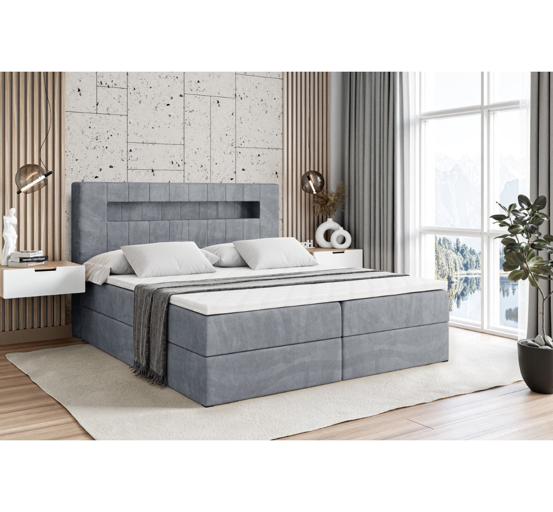 Boxspringbett mit H3 Bonell-Federkernmatratze, Topper und Bettkasten