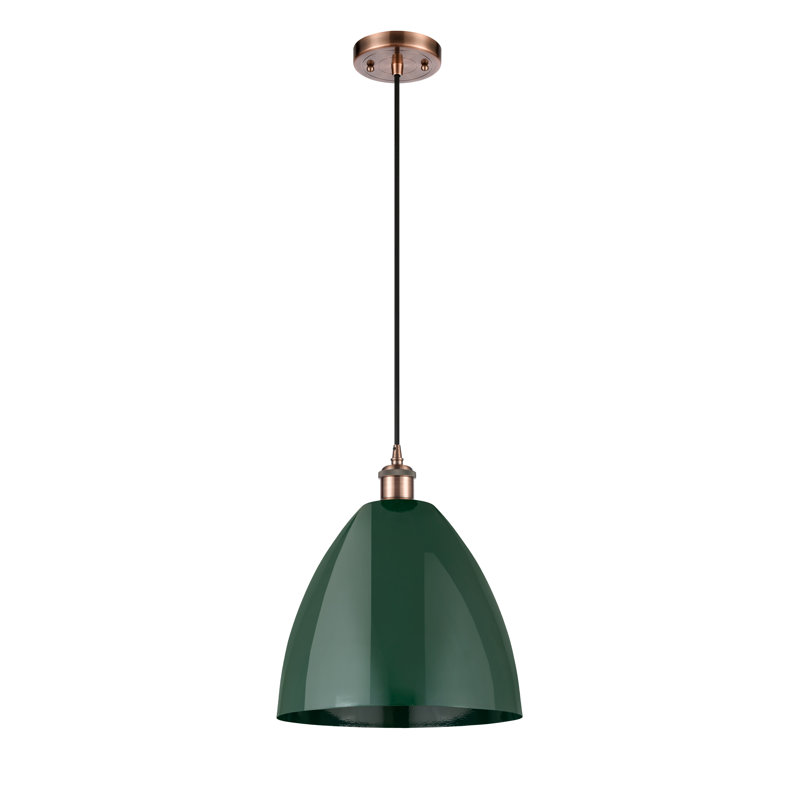 Luminaire suspendu conique 1 lumière, H 14,75 po x l 12 po x P 12 po, Vert, Cuivre antique