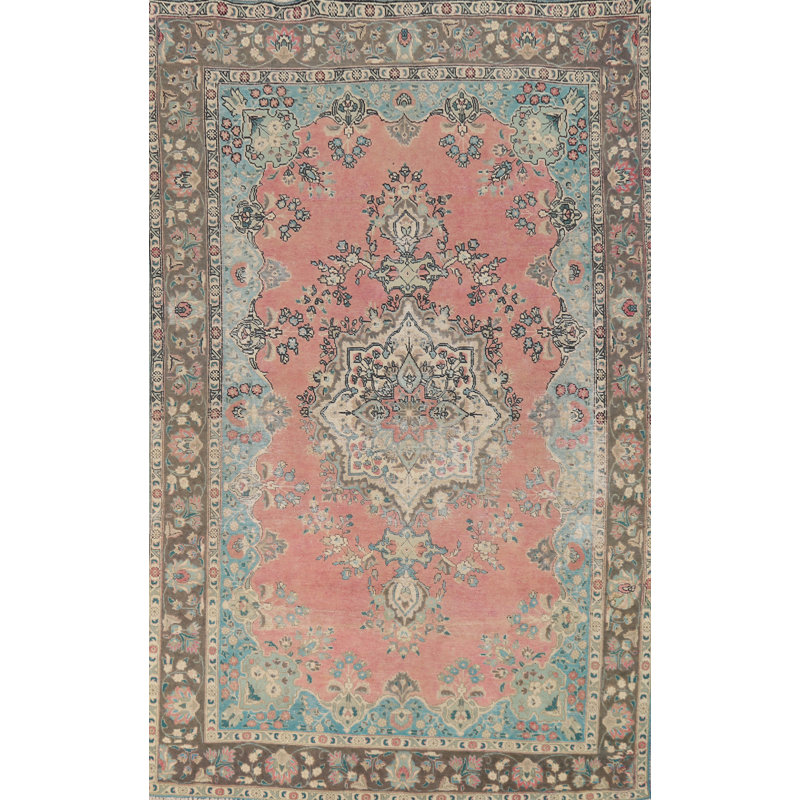Tapis traditionnel rose fait à la main 7 x 10