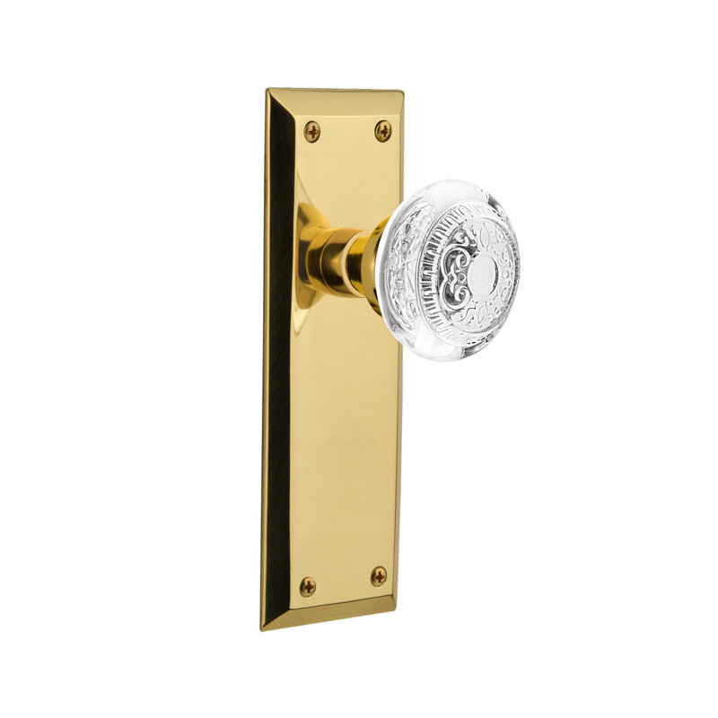 Plaque avec œuf en cristal et bouton de fléchettes New York, 2 3/8 po, Laiton non laqué