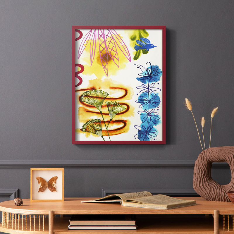 Flower Power I, reproduction encadrée - bois massif, Cadre simple rouge, H 10 po x l 8 po