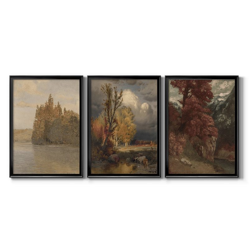 Paysage rétro CLXV III - Toile tendue avec châssis sur mesure - 3 pièces, Noir, H 21 po x l 30 po