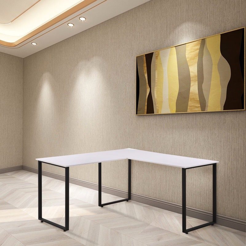 L-Shaped, White/Black, 29.92" H x 59.05" W x 55.11" D