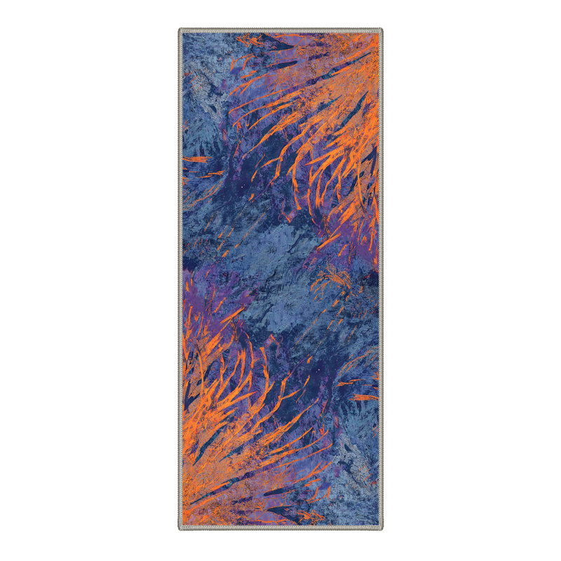 Tonicka Aura Modern Machine Washable Blue / Orange Indoor Area Rug with Non-Slip Backing, Runner 2'3" x 6'