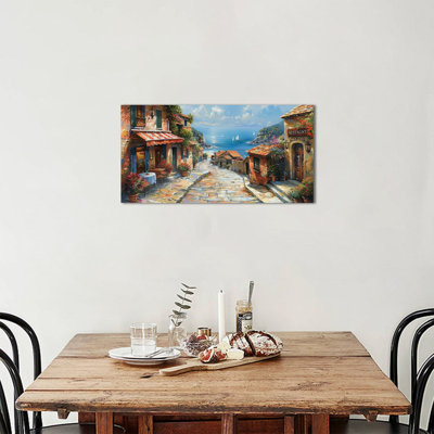  Amalfi Coast Wall Art, Italy Tuscan Wall Art Canvas, Vintage European Italian City Painting Prints, Mediterranean Coast Pictures Wall Decor, Tuscan Restaurant Artwork for Living Room 40x20 Inch