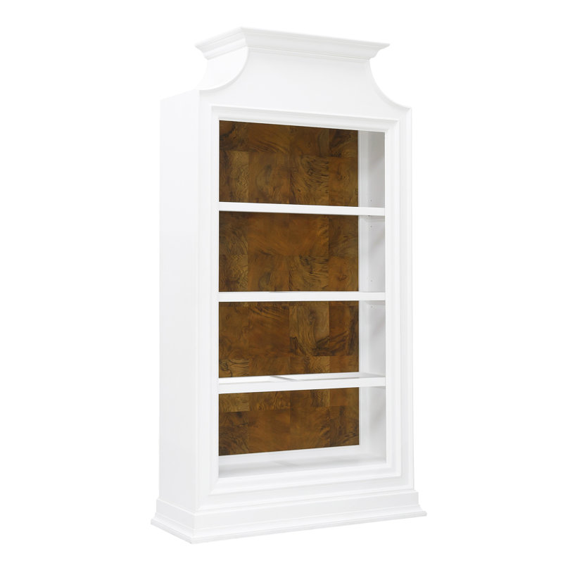 Chalky White 3-Shelf Bookcase with Burl Walnut Back