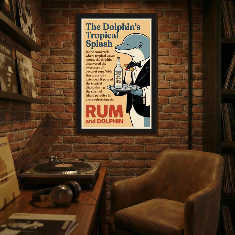 Fashion Dolphin en smoking servant un cocktail au rhum, H 18 po x l 12 po