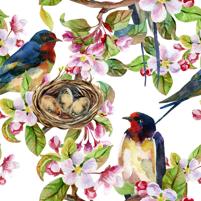 Rulo Apple Blossom and Swallows 1 Piece Wrapped Canvas Painting, 51cm H x 51cm W x 3.8cm D