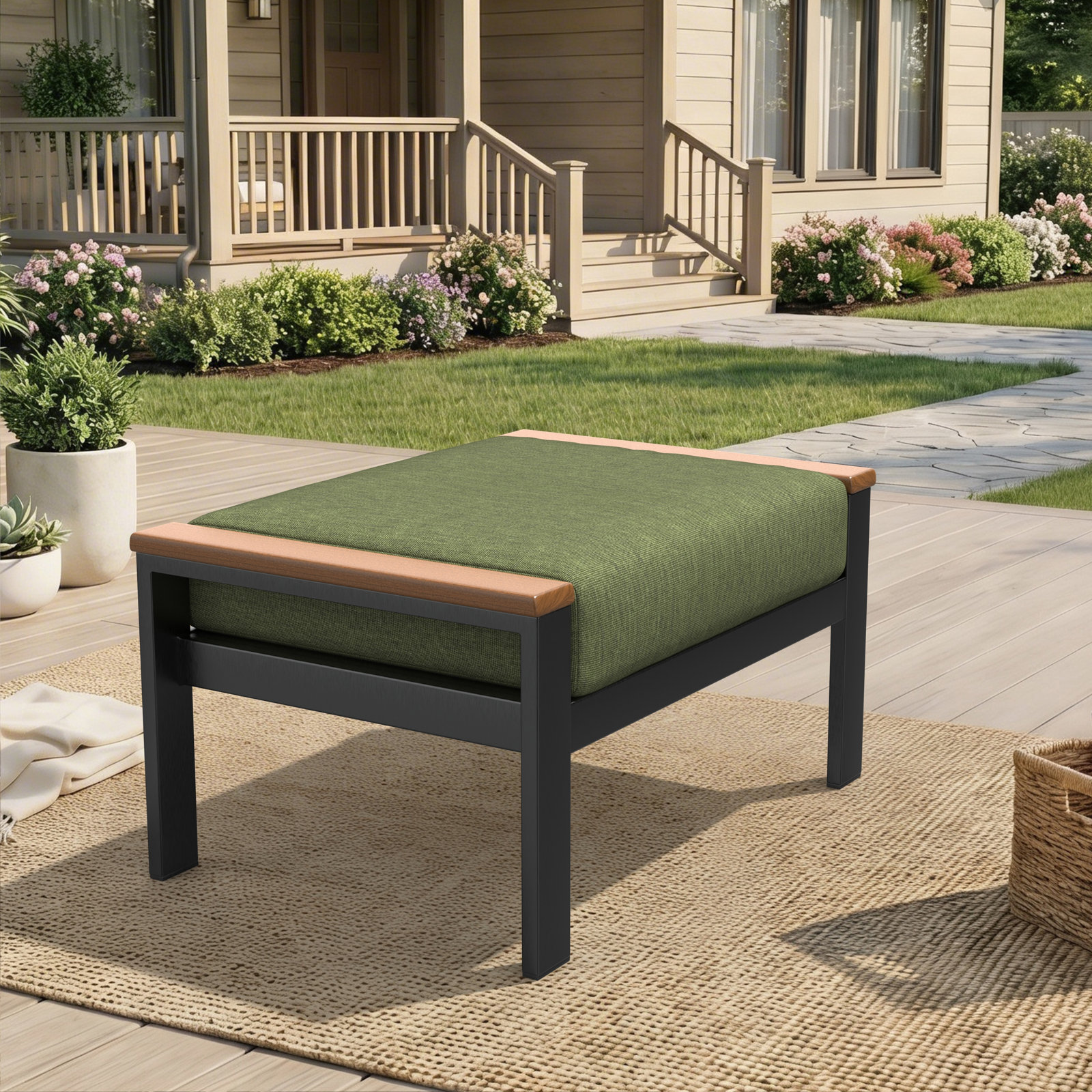 Townsend Sunbrella® Patio Ottoman, Sunbrella Canvas Fern, Yes, Brown