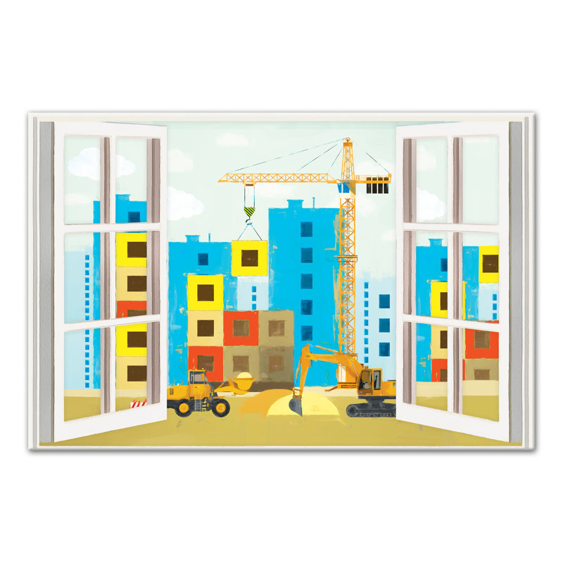 Art sur toile, "Fontanez City Construction Window", H 12 po x l 18 po x P 1,25 po