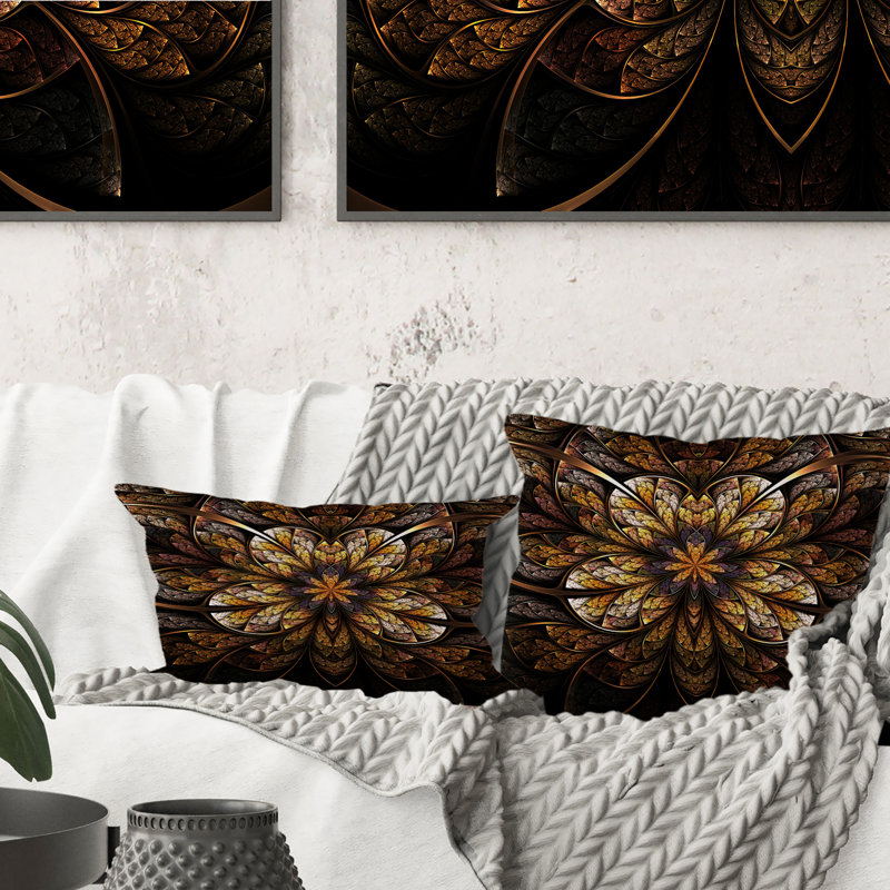 Coussin décoratif lumineux et chaud avec fleurs fractales, 16 po x 16 po