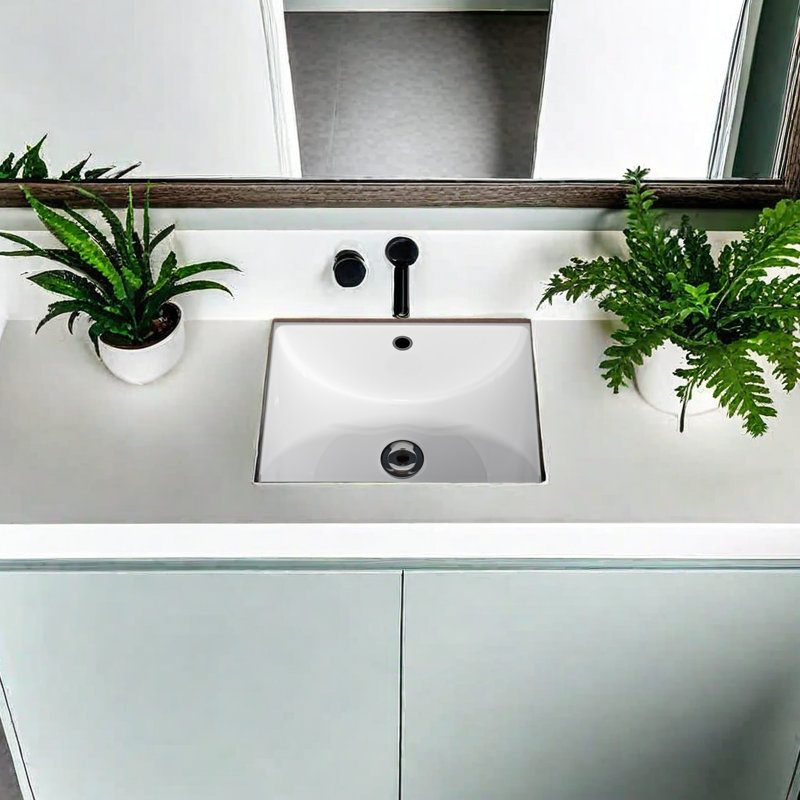 Lavabo de salle de bain rectangulaire en céramique avec trop-plein 14 po APRESSHUI