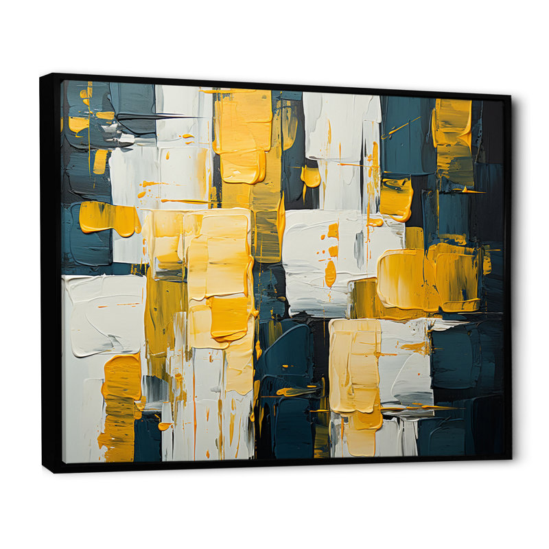 Reproduction d'art sur toile, expression carrée abstraite, Cadre flottant noir, H 16 po x l 32 po x P 1 po