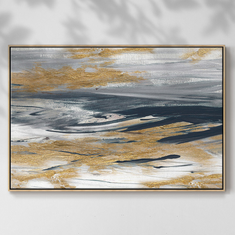 " Tumultuous Navy ", 17" H x 25" W x 2" D, Natural Wood