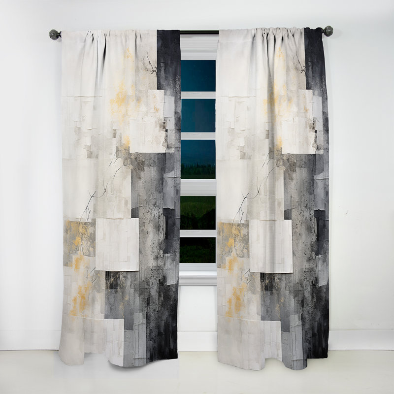 Bargale Geometric White And Grey Abstract Tile I - Tile Curtain - Velvet Room Darkening - 1 panel, 52" W x 90" L