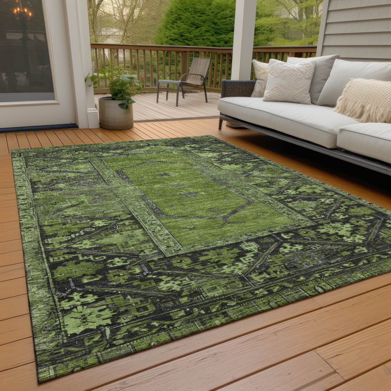 Tapis olive intérieur / extérieur lavable à la machine Xhevrie, Rectangle 9 pi x 12 pi