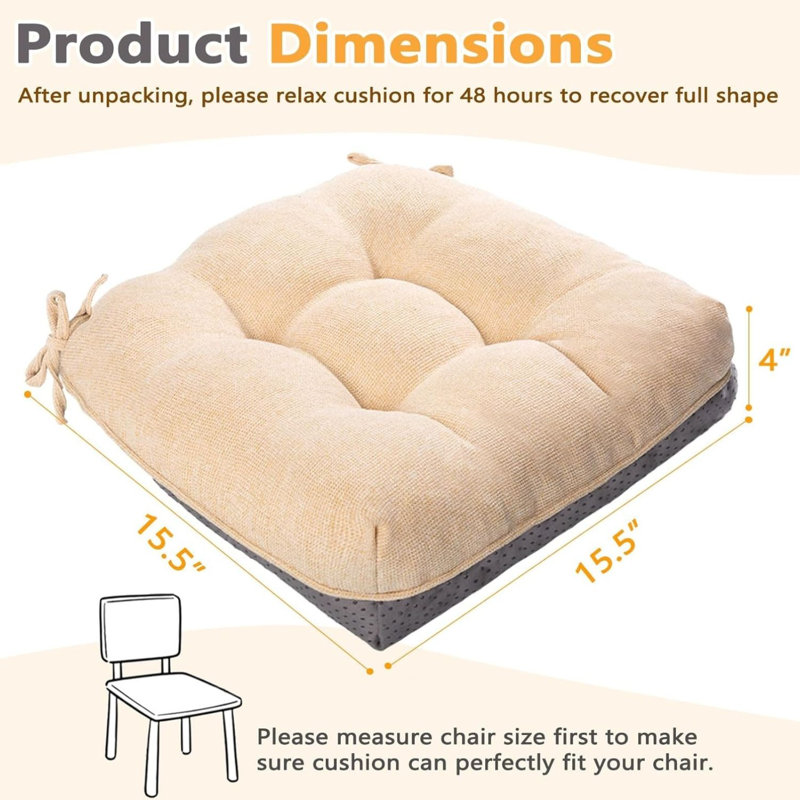 Dining Chair Cushions Set Of 4 Memory Foam 15.5 Inch Beige