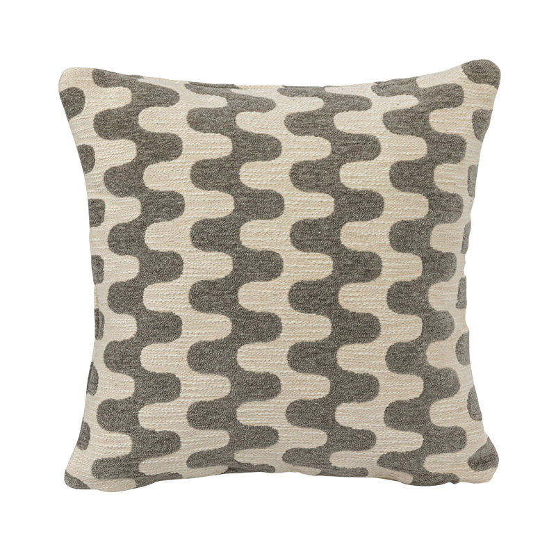 Chevron Gray and Beige Cotton Blend Square Throw Pillow