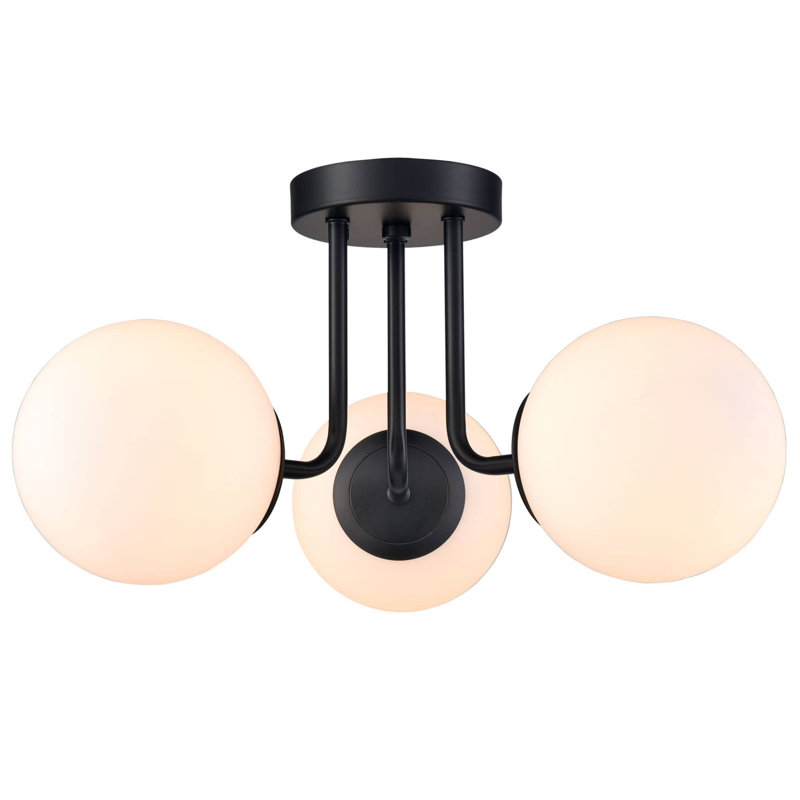 Celestyna Modern Matte Black Semi-Flush Led Globe Ceiling Light - 3 Light, Matte Black