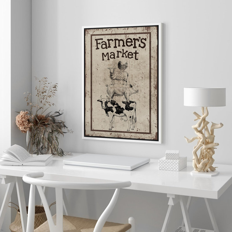 Farmers Market, campagne, animaux, décor rustique, ferme, faune rustique, H 24 po x l 16 po, Cadre flottant blanc