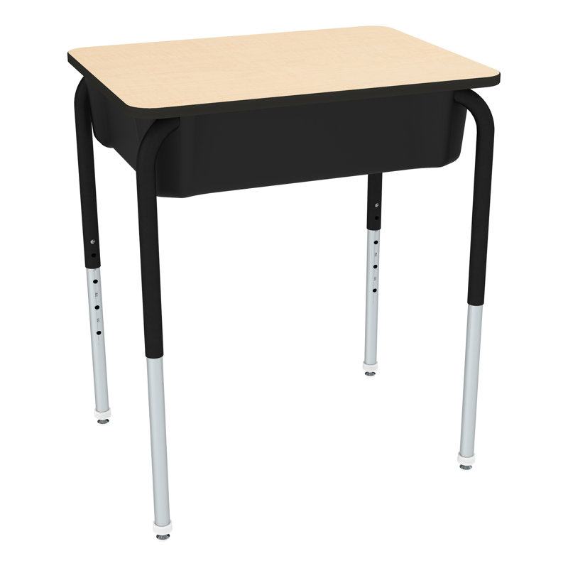 Bureau d'étudiant à hauteur ajustable avec boîte à livres (paquet de 2), Noir, Érable avec rebord noir / noir