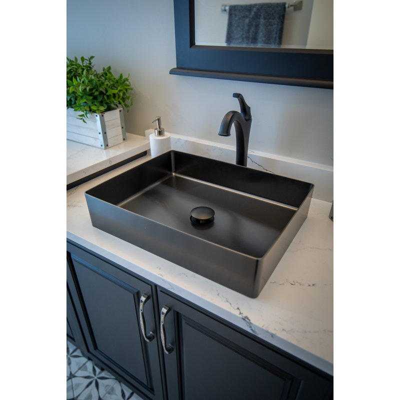Stainless Steel Rectangular Vessel Bathroom Sink, Black