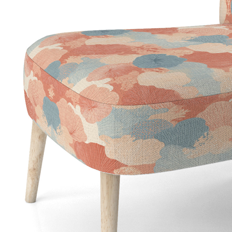 Chaise d'appoint abstraite rembourrée - motif corail bord de mer bleu, Chaise d'appoint sans accoudoirs