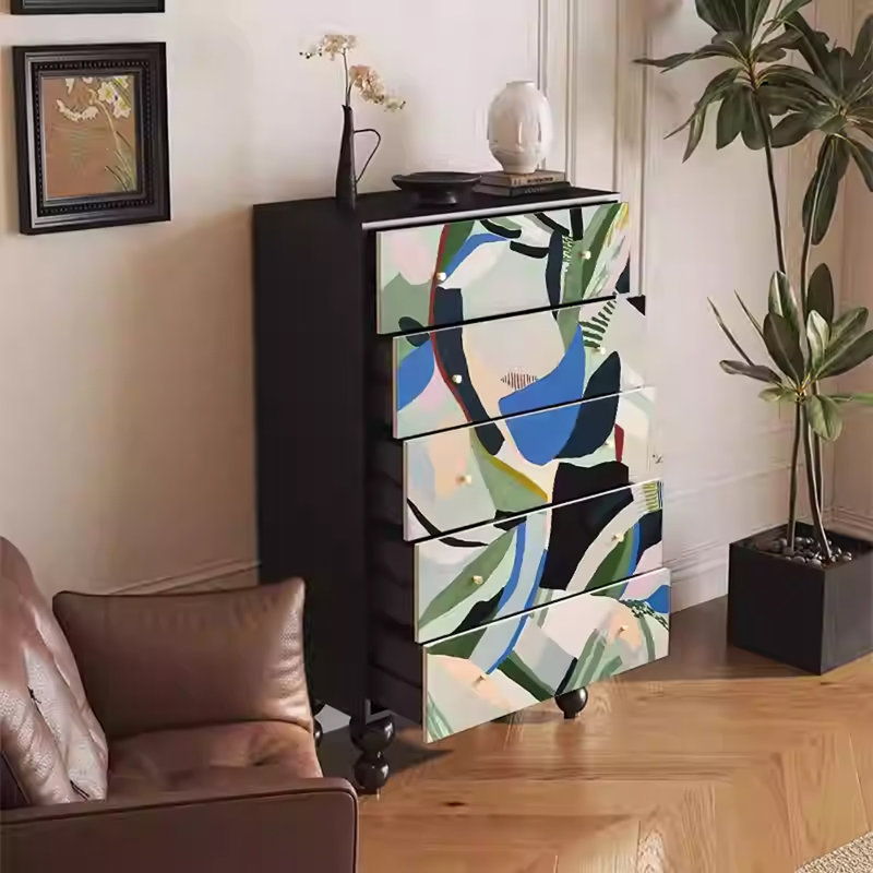 Armoire de rangement élégante en noyer avec 5 tiroirs